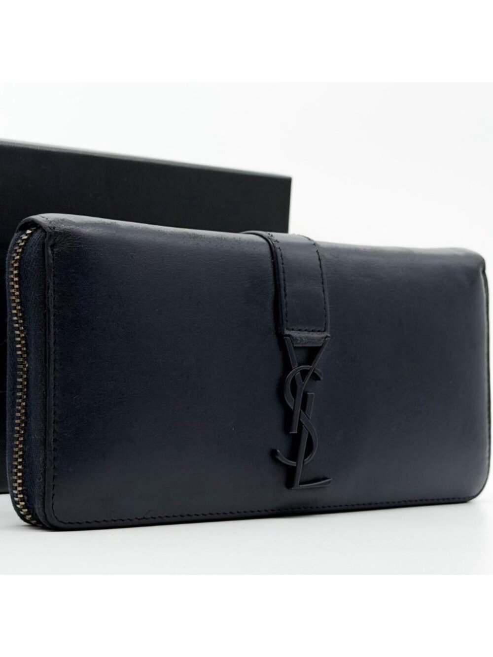 Saint Laurent Cassandra Zip Around Wallet Navy Leather